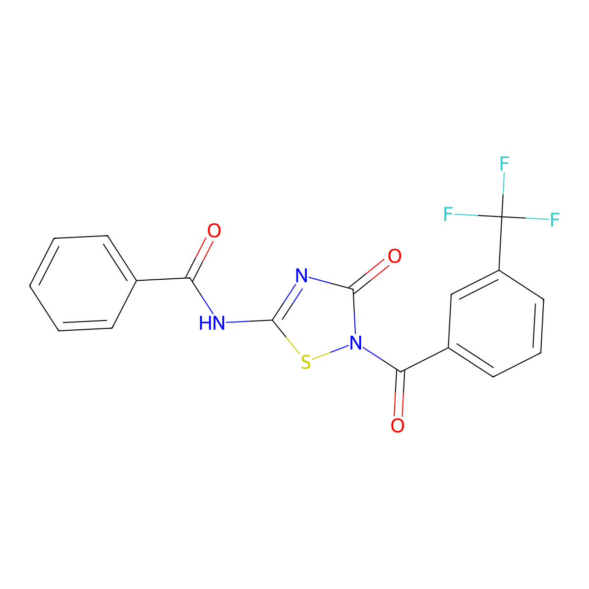 N-{3-oxo-2-[3-(trifluoromethyl)benzoyl]-2,3-dihydro-1,2,4-thiadiazol-5-yl}benzenecarboxamide molecular structure, CAS 478031-89-9