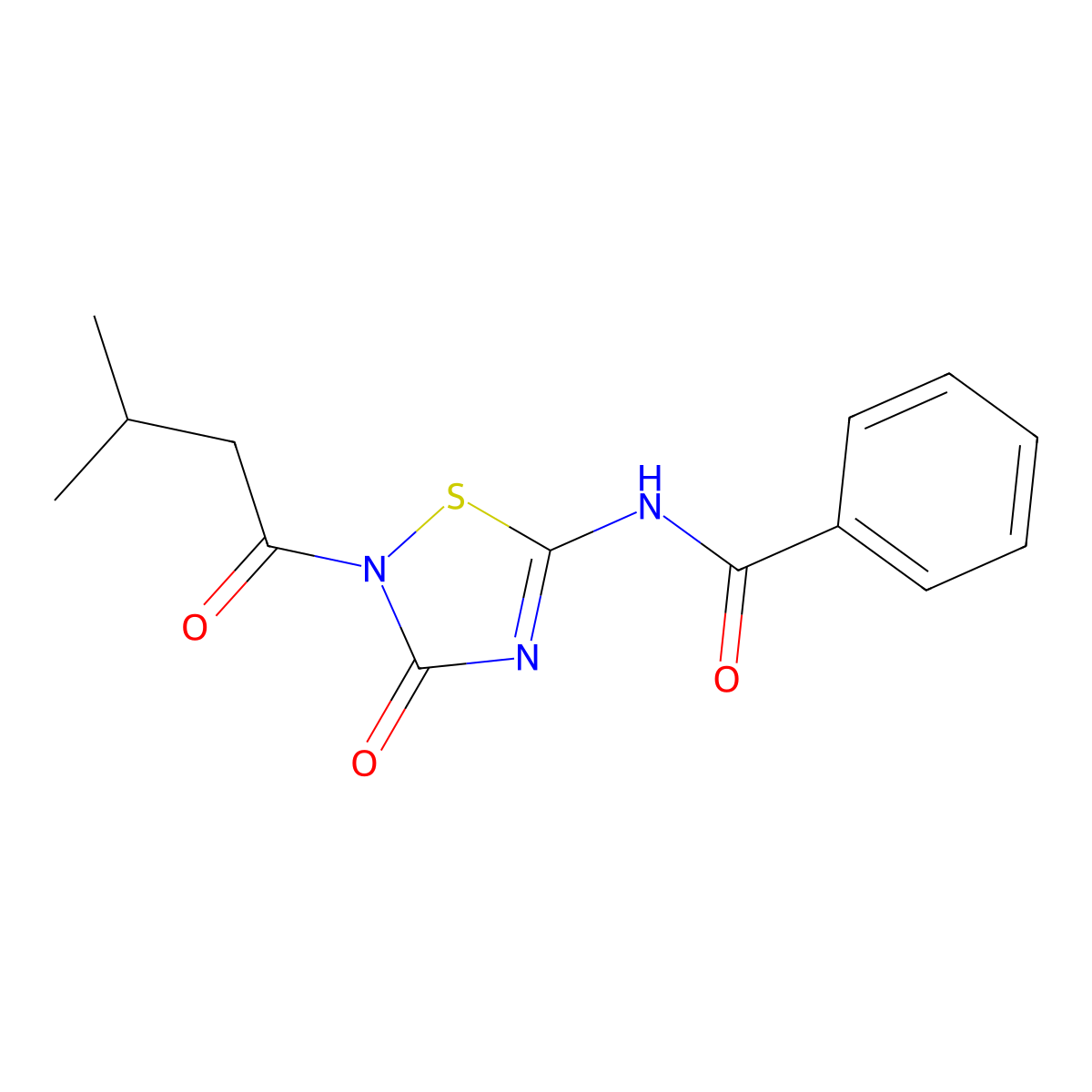 N-[2-(3-methyl-1-oxobutyl)-3-oxo-1,2,4-thiadiazol-5-yl]benzamide molecular structure, CAS 478031-91-3