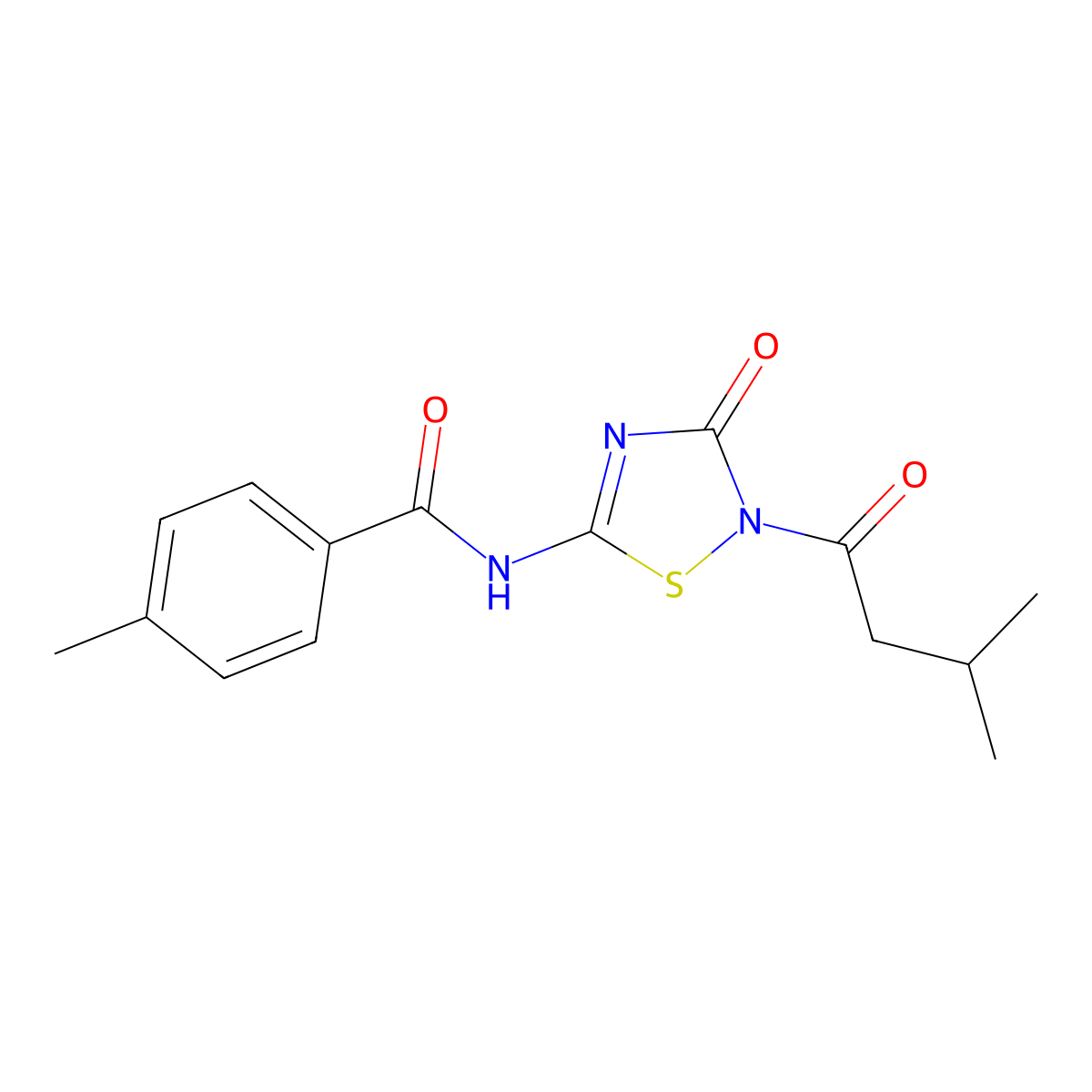 4-methyl-N-[2-(3-methylbutanoyl)-3-oxo-2,3-dihydro-1,2,4-thiadiazol-5-yl]benzenecarboxamide molecular structure, CAS 478031-93-5