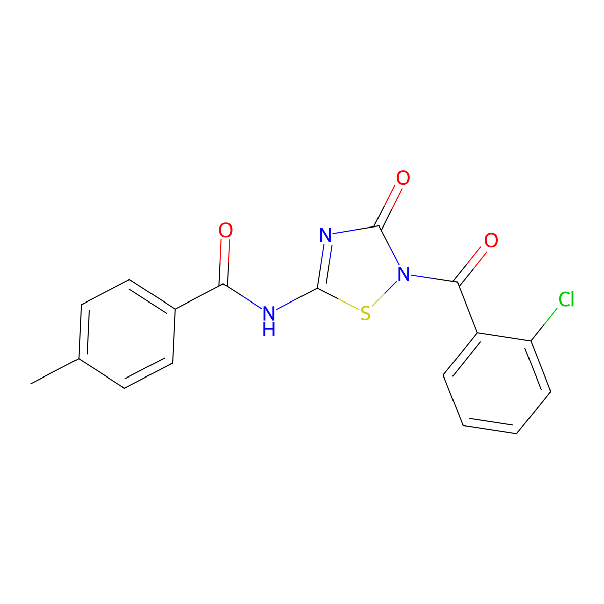 N-[2-(2-chlorobenzoyl)-3-oxo-2,3-dihydro-1,2,4-thiadiazol-5-yl]-4-methylbenzenecarboxamide molecular structure, CAS 478031-94-6