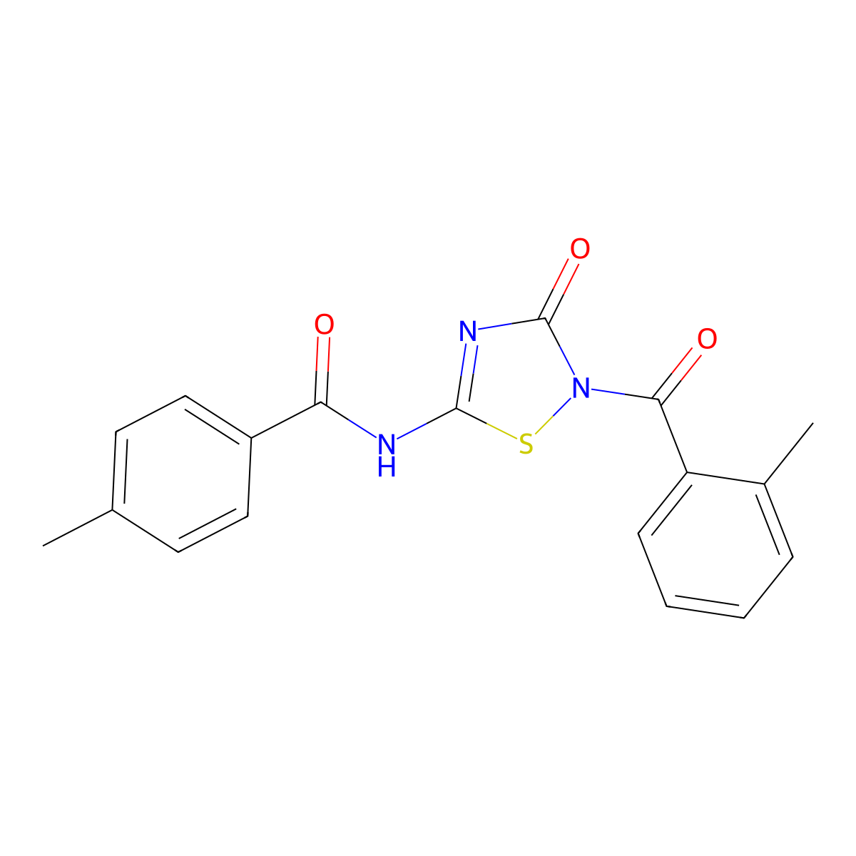 4-methyl-N-[2-(2-methylbenzoyl)-3-oxo-2,3-dihydro-1,2,4-thiadiazol-5-yl]benzenecarboxamide molecular structure, CAS 478031-95-7