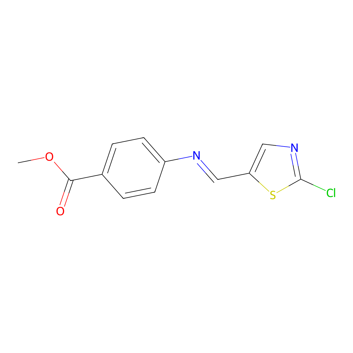 methyl 4-{[(E)-(2-chloro-1,3-thiazol-5-yl)methylidene]amino}benzenecarboxylate molecular structure, CAS 478032-41-6