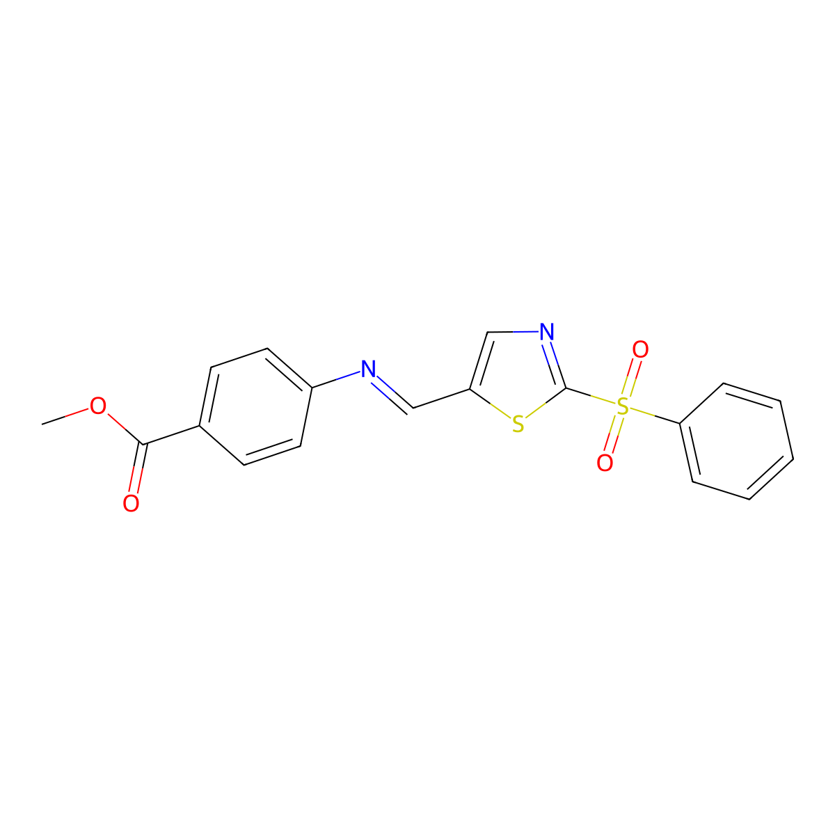 methyl 4-({(E)-[2-(phenylsulfonyl)-1,3-thiazol-5-yl]methylidene}amino)benzenecarboxylate molecular structure, CAS 478032-42-7