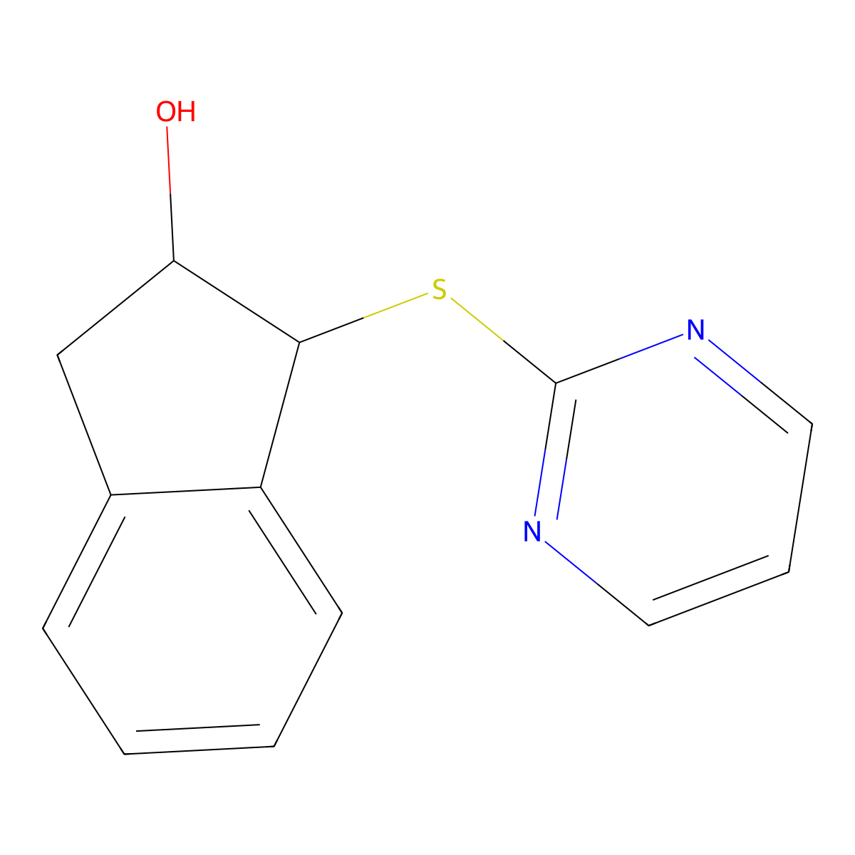 1-(pyrimidin-2-ylsulfanyl)-2,3-dihydro-1H-inden-2-ol molecular structure, CAS 478032-63-2