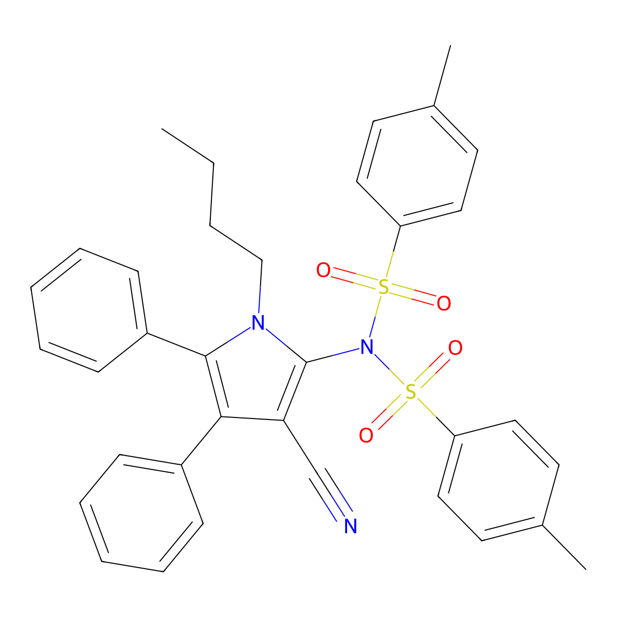 N-(1-butyl-3-cyano-4,5-diphenyl-1H-pyrrol-2-yl)-4-methyl-N-[(4-methylphenyl)sulfonyl]benzenesulfonamide molecular structure, CAS 478032-69-8