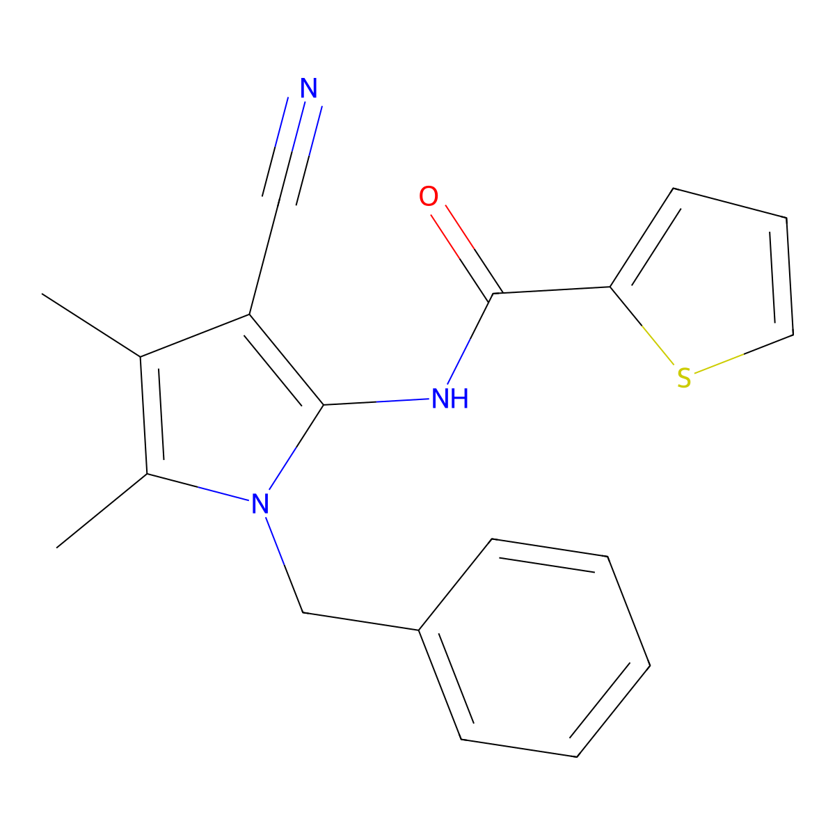 N-(1-benzyl-3-cyano-4,5-dimethyl-1H-pyrrol-2-yl)-2-thiophenecarboxamide molecular structure, CAS 478032-95-0