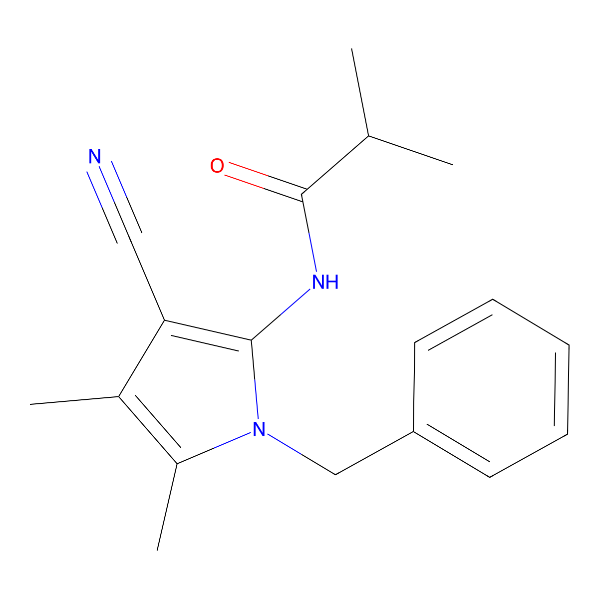 N-(1-benzyl-3-cyano-4,5-dimethyl-1H-pyrrol-2-yl)-2-methylpropanamide molecular structure, CAS 478032-99-4