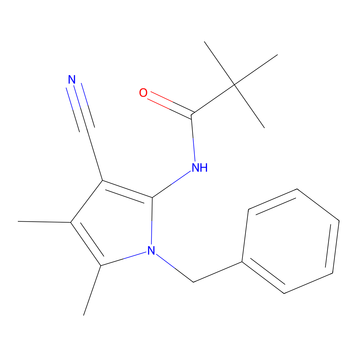 N-(1-benzyl-3-cyano-4,5-dimethyl-1H-pyrrol-2-yl)-2,2-dimethylpropanamide molecular structure, CAS 478033-01-1