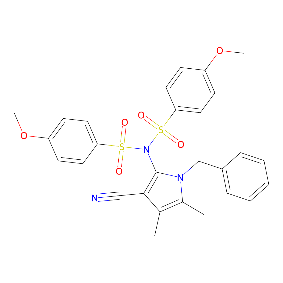 N-(1-benzyl-3-cyano-4,5-dimethyl-1H-pyrrol-2-yl)-4-methoxy-N-[(4-methoxyphenyl)sulfonyl]benzenesulfonamide molecular structure, CAS 478033-02-2