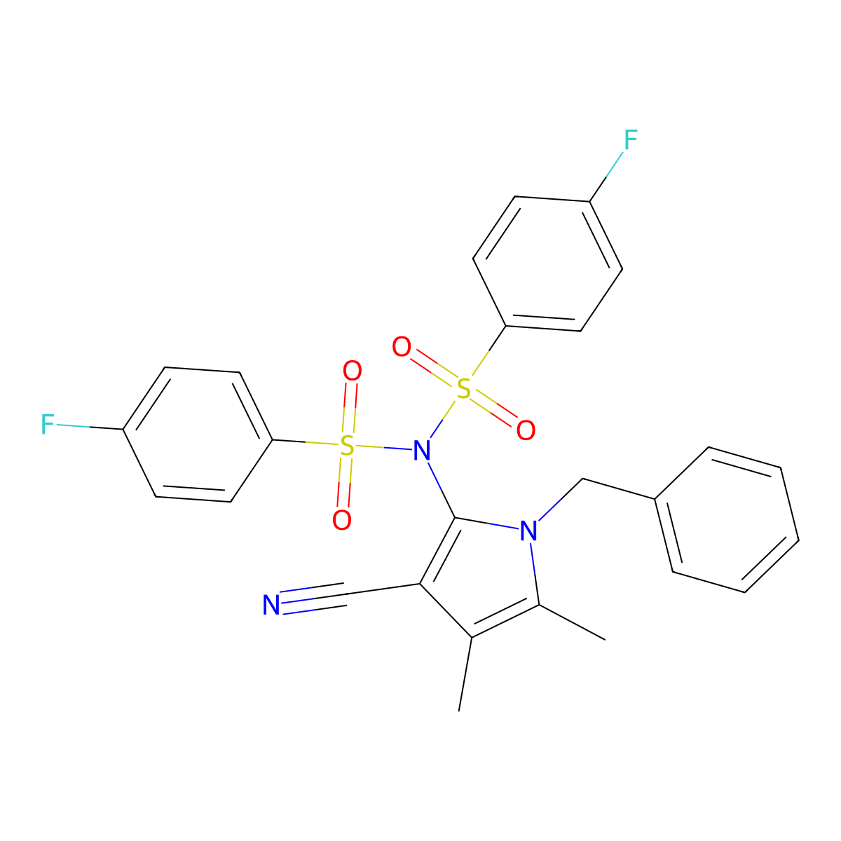 N-(1-benzyl-3-cyano-4,5-dimethyl-1H-pyrrol-2-yl)-4-fluoro-N-[(4-fluorophenyl)sulfonyl]benzenesulfonamide molecular structure, CAS 478033-03-3