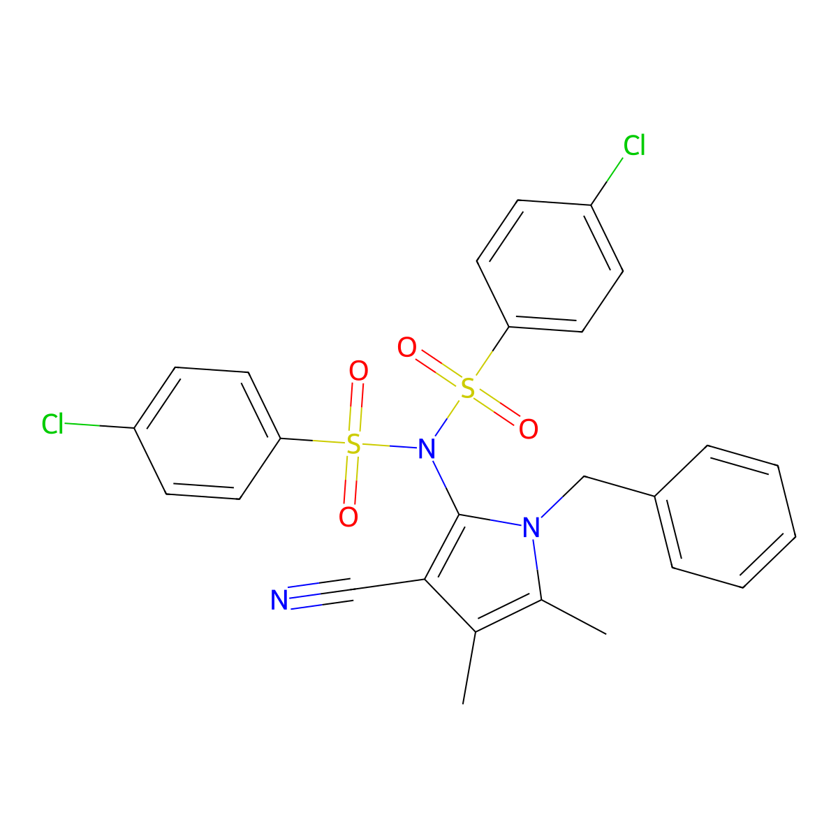 N-(1-benzyl-3-cyano-4,5-dimethyl-1H-pyrrol-2-yl)-4-chloro-N-[(4-chlorophenyl)sulfonyl]benzenesulfonamide molecular structure, CAS 478033-04-4