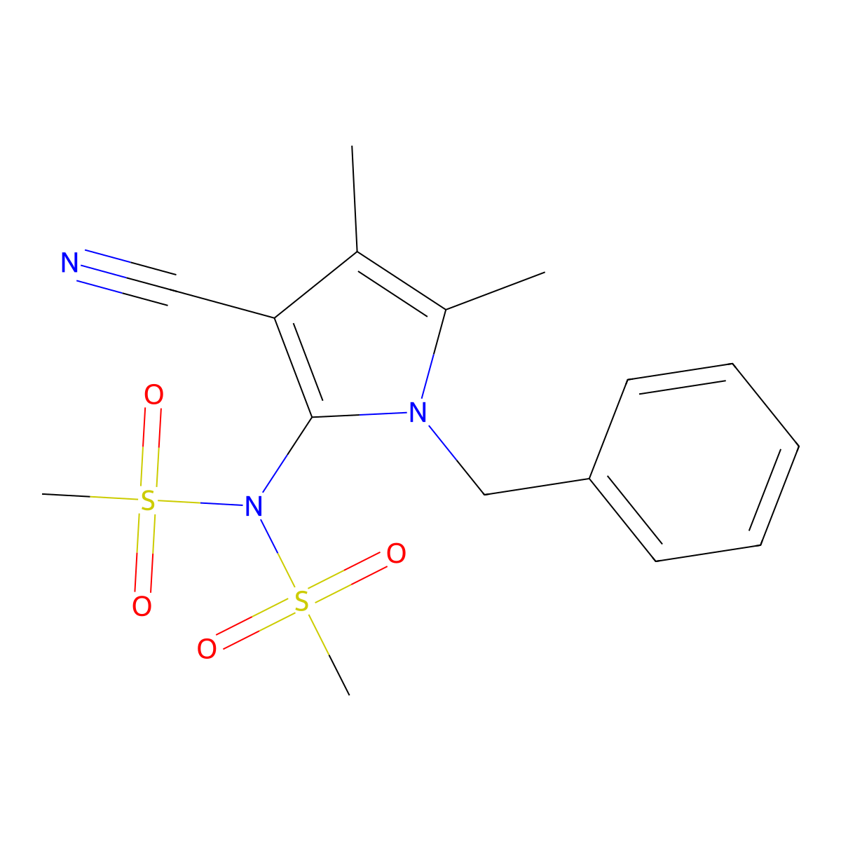 N-(1-benzyl-3-cyano-4,5-dimethyl-1H-pyrrol-2-yl)-N-(methylsulfonyl)methanesulfonamide molecular structure, CAS 478033-10-2
