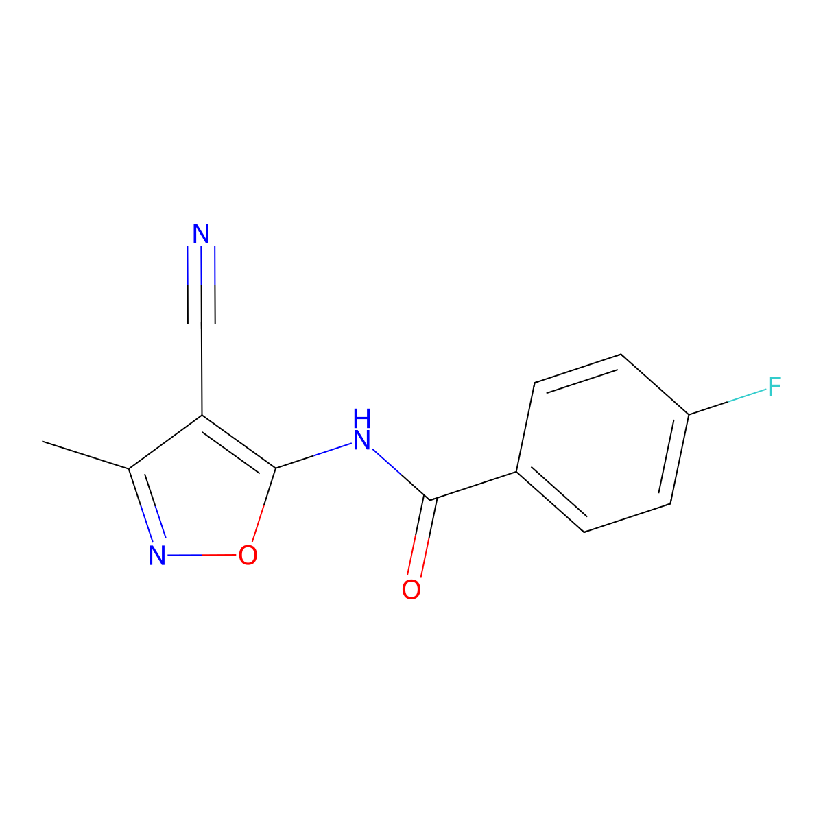 N-(4-cyano-3-methyl-5-isoxazolyl)-4-fluorobenzenecarboxamide molecular structure, CAS 478033-14-6