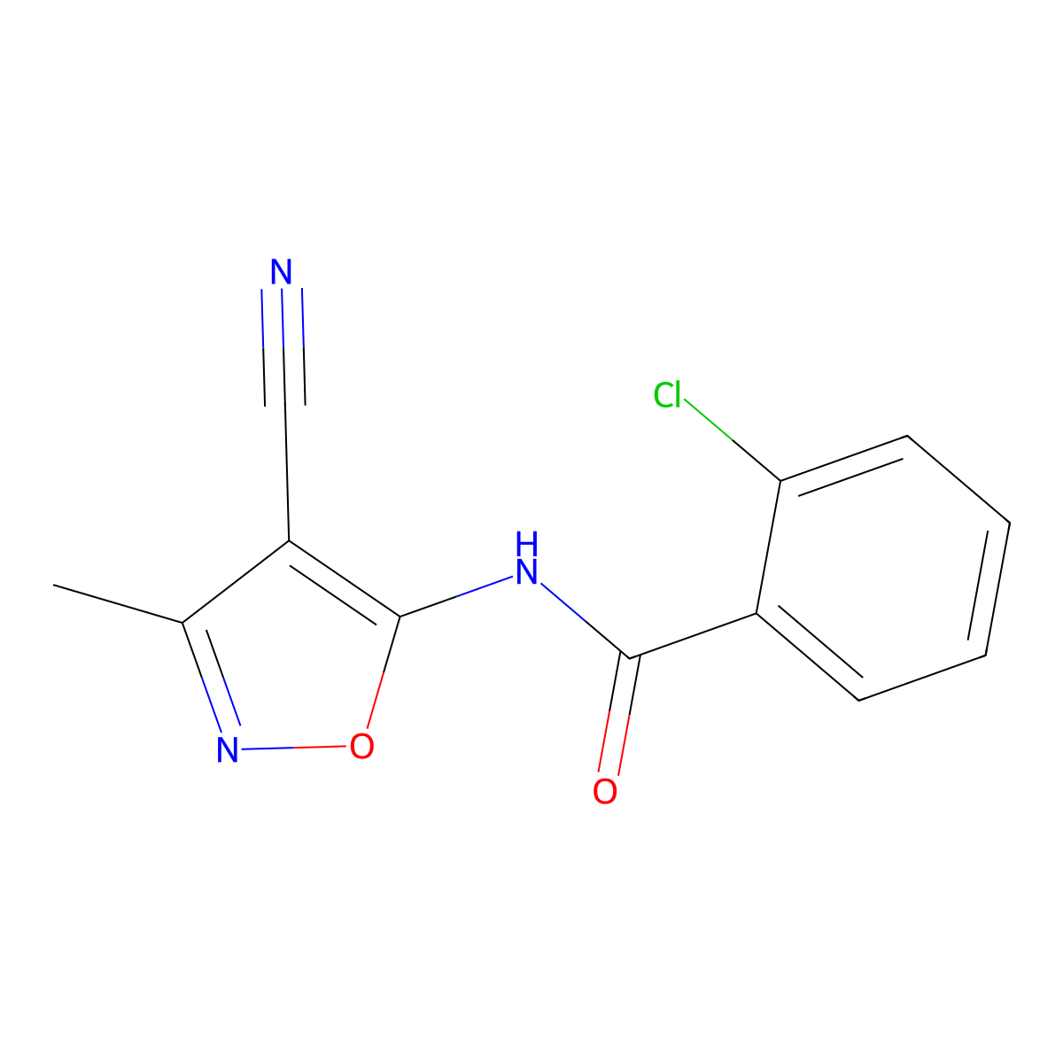 2-chloro-N-(4-cyano-3-methyl-5-isoxazolyl)benzenecarboxamide molecular structure, CAS 478033-15-7