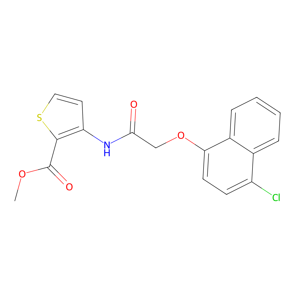 Methyl 3-({2-[(4-chloro-1-naphthyl)oxy]acetyl}amino)-2-thiophenecarboxylate molecular structure, CAS 478033-17-9