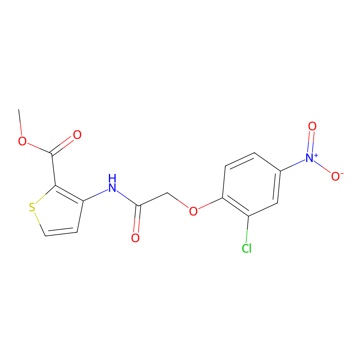 Methyl 3-{[2-(2-chloro-4-nitrophenoxy)acetyl]amino}-2-thiophenecarboxylate molecular structure, CAS 478033-18-0