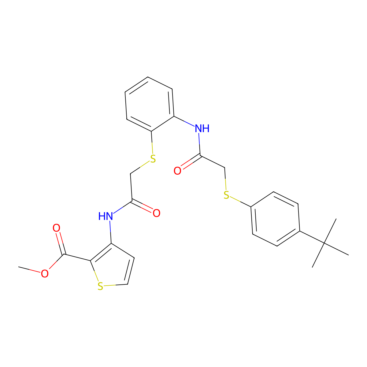 Methyl 3-{[2-({2-[(2-{[4-(tert-butyl)phenyl]sulfanyl}acetyl)amino]phenyl}sulfanyl)acetyl]amino}-2-thiophenecarboxylate molecular structure, CAS 478033-20-4