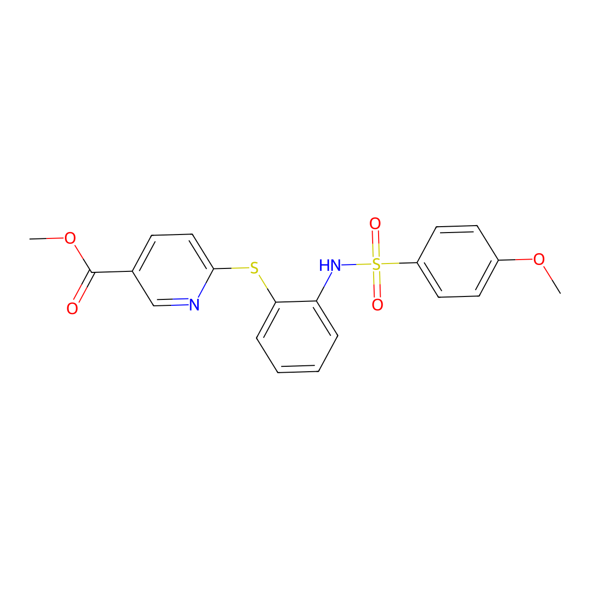 Methyl 6-[(2-{[(4-methoxyphenyl)sulfonyl]amino}phenyl)sulfanyl]nicotinate molecular structure, CAS 478033-22-6