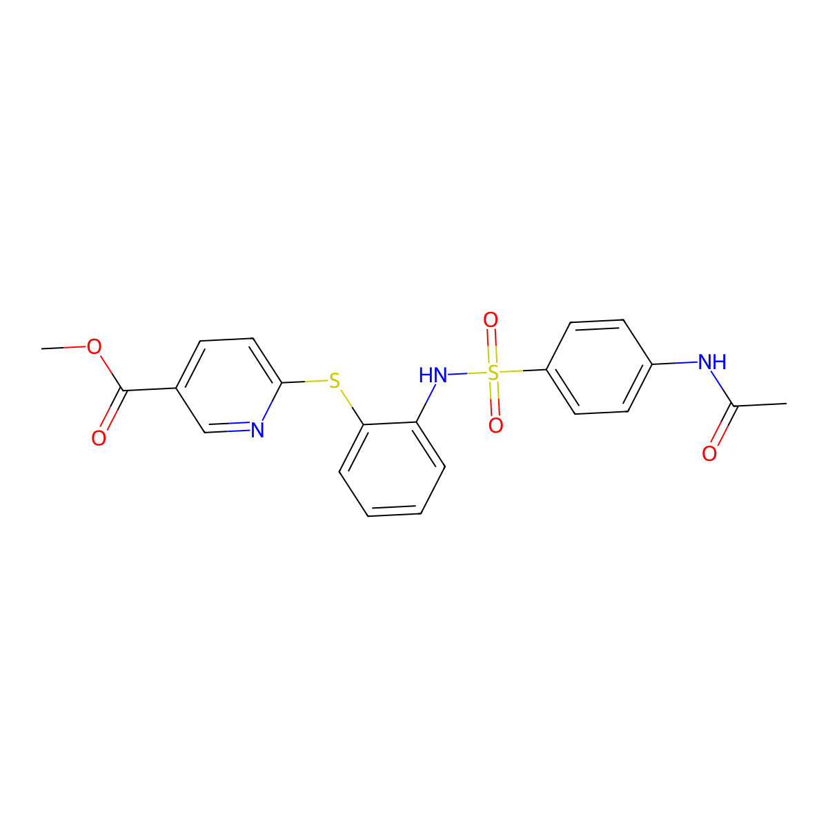 Methyl 6-{[2-({[4-(acetylamino)phenyl]sulfonyl}amino)phenyl]sulfanyl}nicotinate molecular structure, CAS 478033-25-9