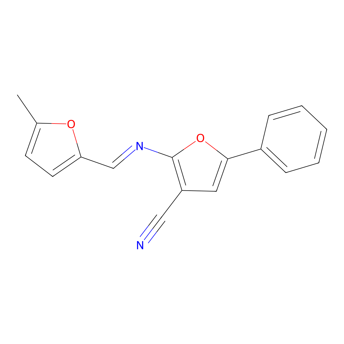 2-{[(E)-(5-methyl-2-furyl)methylidene]amino}-5-phenyl-3-furonitrile molecular structure, CAS 478033-39-5