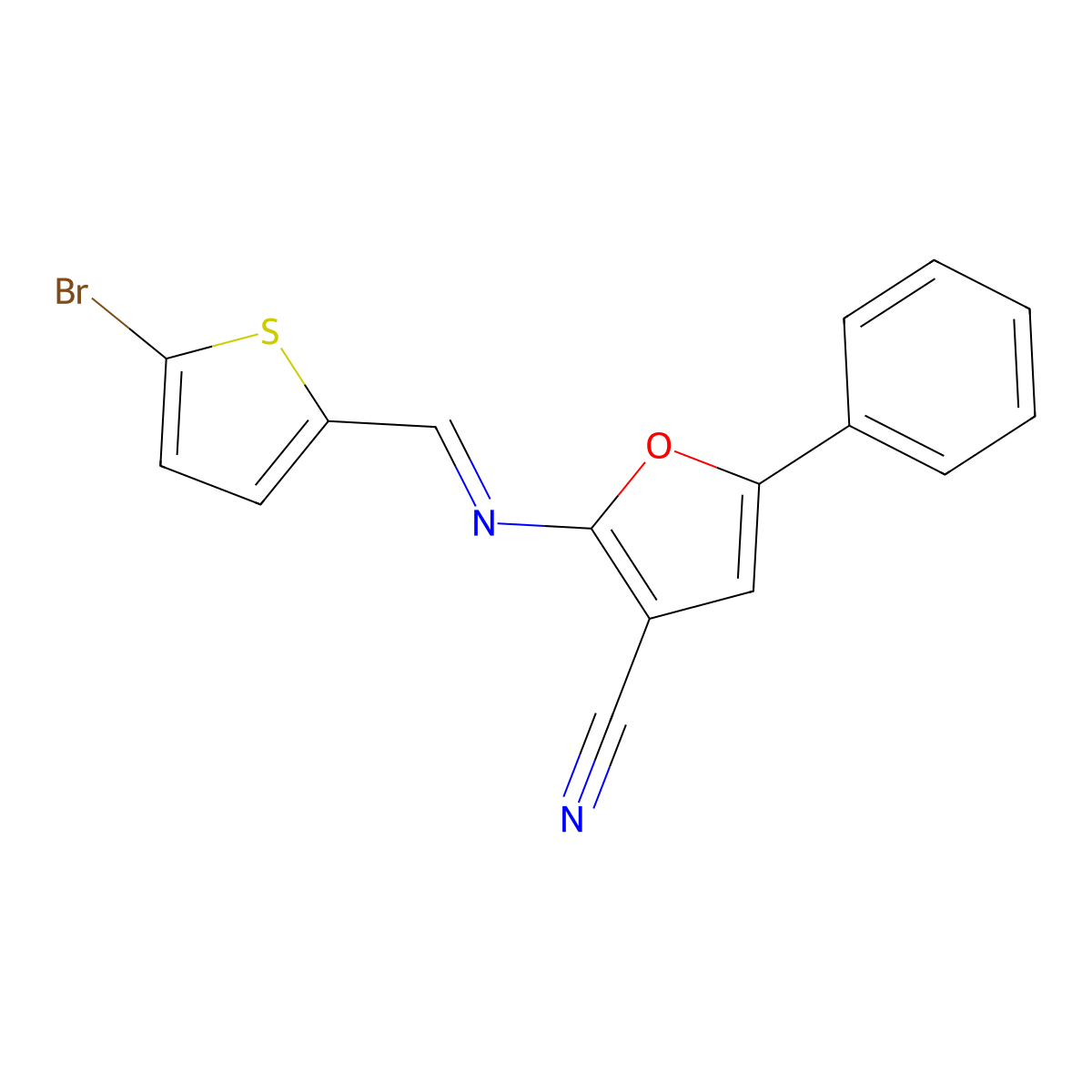 2-{[(E)-(5-bromo-2-thienyl)methylidene]amino}-5-phenyl-3-furonitrile molecular structure, CAS 478033-42-0