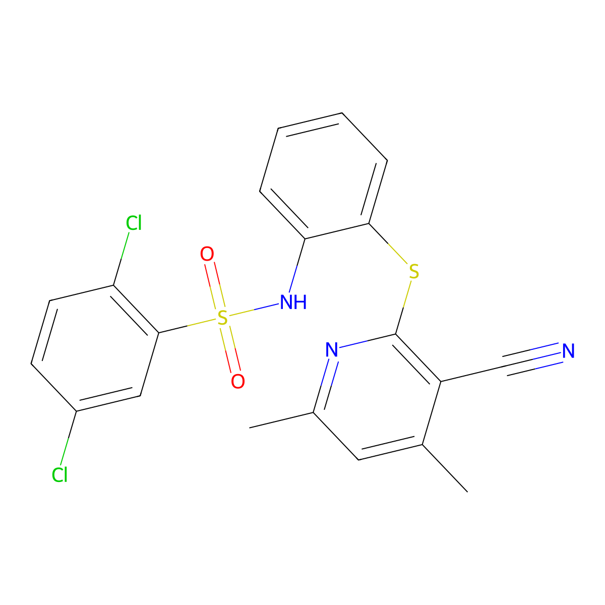2,5-dichloro-N-{2-[(3-cyano-4,6-dimethyl-2-pyridinyl)sulfanyl]phenyl}benzenesulfonamide molecular structure, CAS 478033-64-6