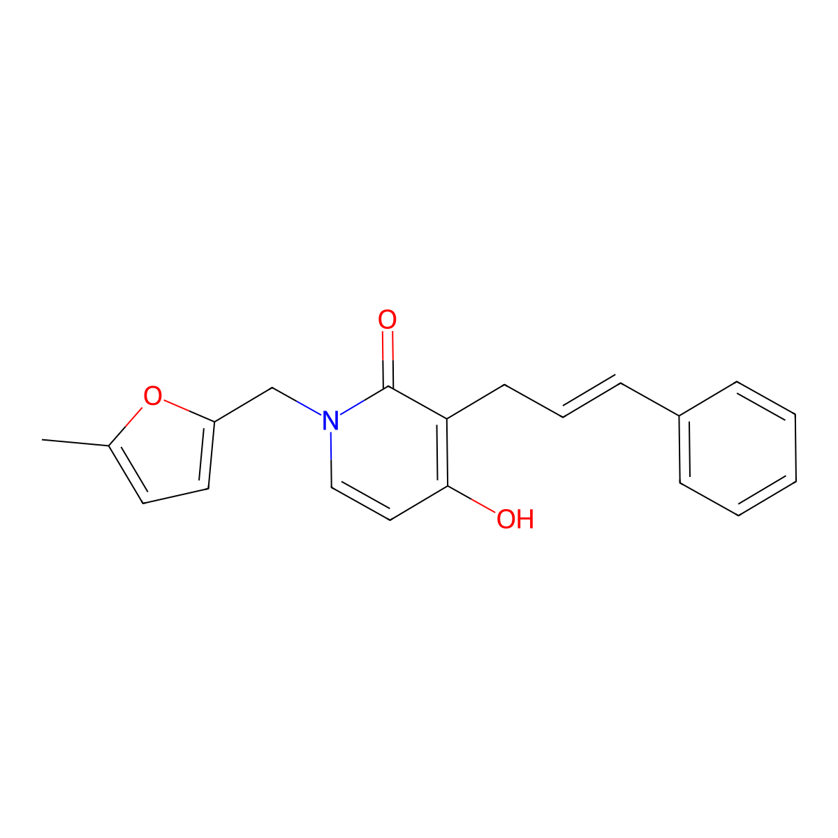 4-hydroxy-1-[(5-methyl-2-furyl)methyl]-3-[(E)-3-phenyl-2-propenyl]-2(1H)-pyridinone molecular structure, CAS 478033-65-7
