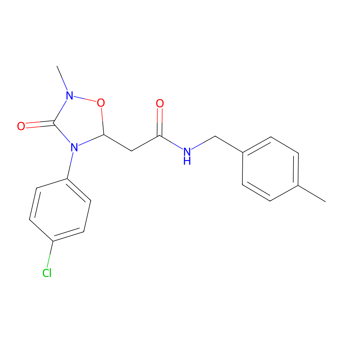 2-[4-(4-chlorophenyl)-2-methyl-3-oxo-1,2,4-oxadiazolan-5-yl]-N-(4-methylbenzyl)acetamide molecular structure, CAS 478033-73-7