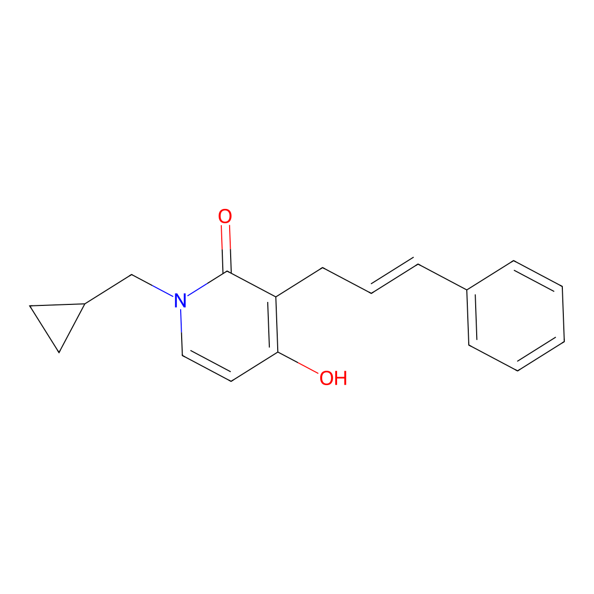 1-(cyclopropylmethyl)-4-hydroxy-3-[(2E)-3-phenylprop-2-en-1-yl]-1,2-dihydropyridin-2-one molecular structure, CAS 478033-75-9