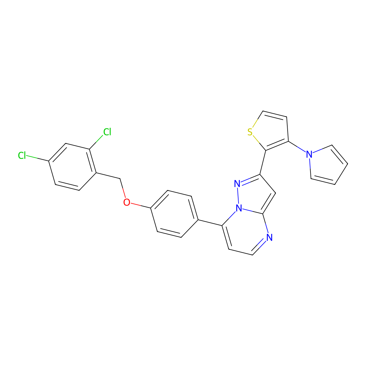 7-{4-[(2,4-dichlorobenzyl)oxy]phenyl}-2-[3-(1H-pyrrol-1-yl)-2-thienyl]pyrazolo[1,5-a]pyrimidine molecular structure, CAS 478033-82-8