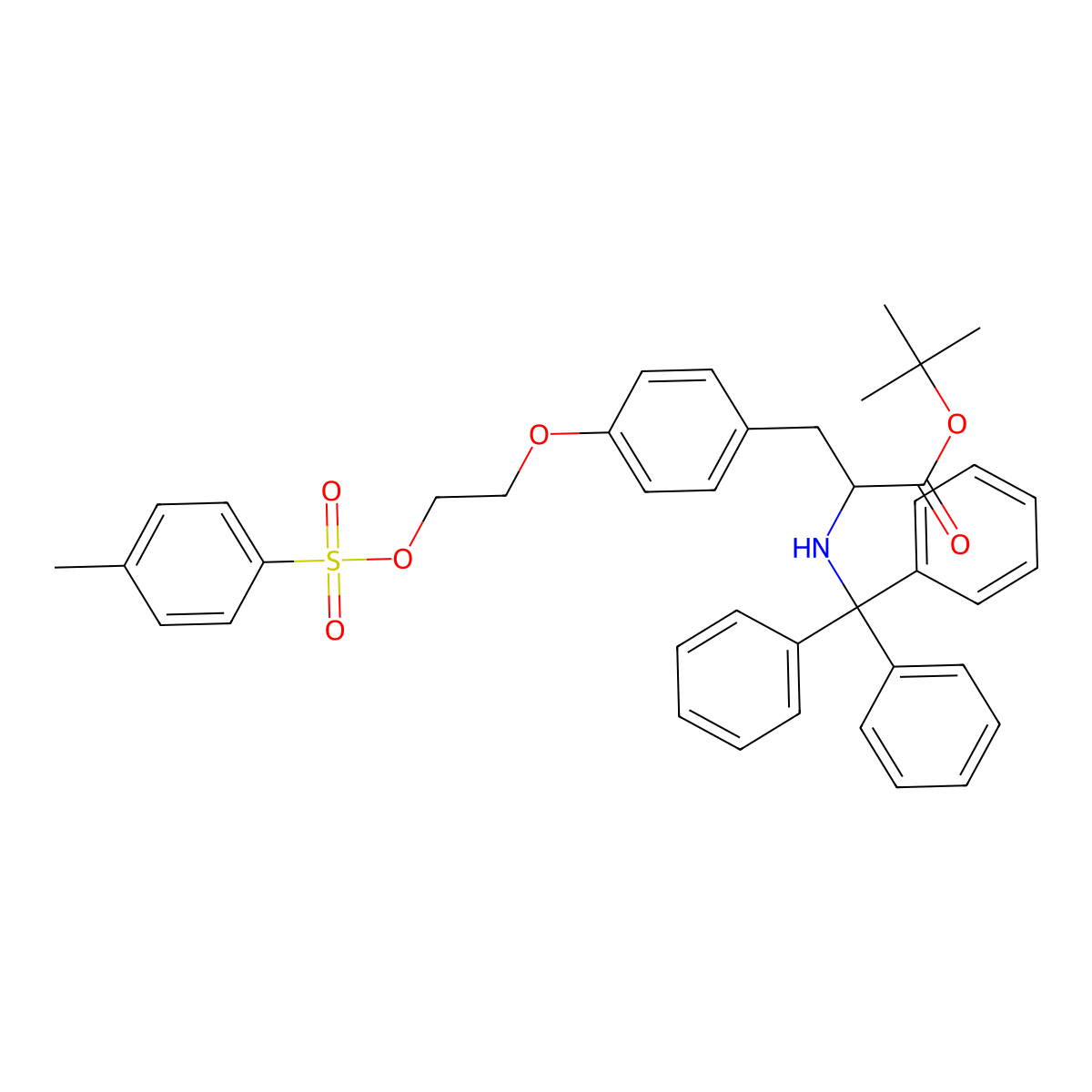 (S)-tert-Butyl 3-(4-(2-(tosyloxy)ethoxy)phenyl)-2-(tritylamino)propanoate molecular structure, CAS 478037-15-9