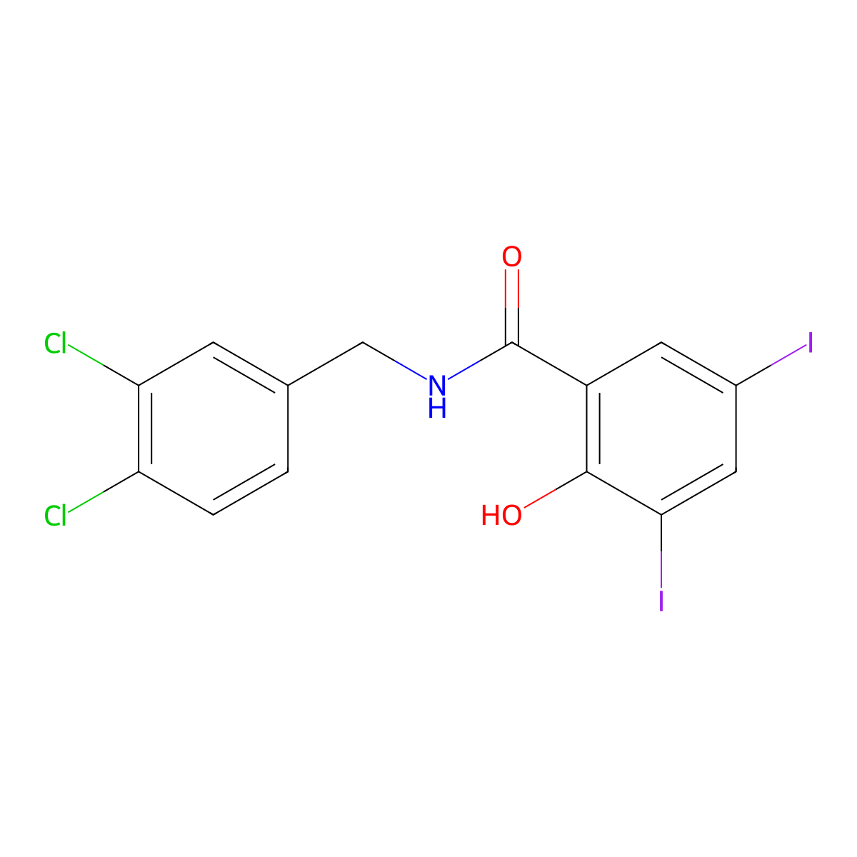 N-[(3,4-dichlorophenyl)methyl]-2-hydroxy-3,5-diiodobenzamide molecular structure, CAS 478039-22-4