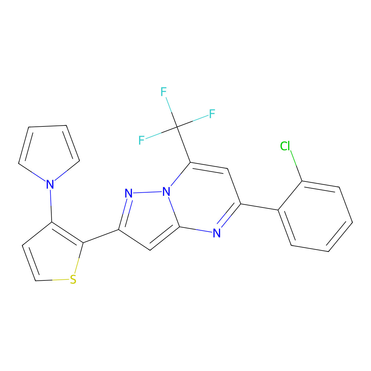 5-(2-chlorophenyl)-2-[3-(1H-pyrrol-1-yl)-2-thienyl]-7-(trifluoromethyl)pyrazolo[1,5-a]pyrimidine molecular structure, CAS 478039-23-5