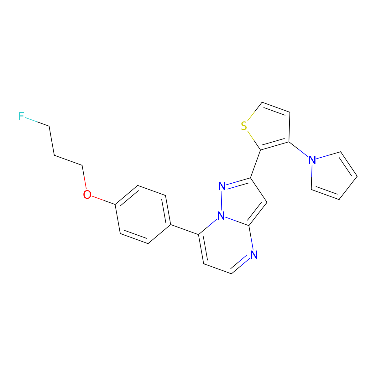 3-fluoropropyl 4-{2-[3-(1H-pyrrol-1-yl)-2-thienyl]pyrazolo[1,5-a]pyrimidin-7-yl}phenyl ether molecular structure, CAS 478039-32-6