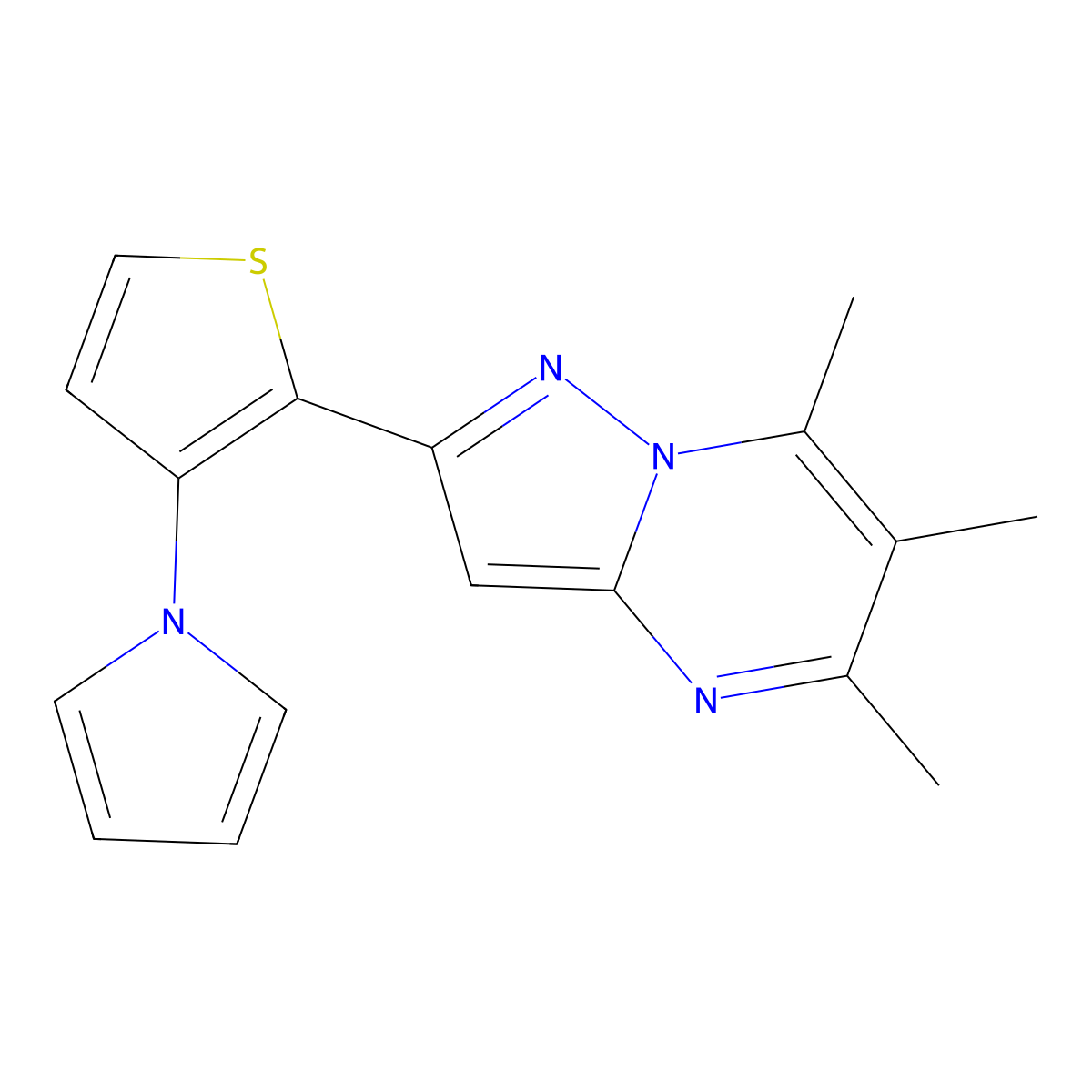 5,6,7-trimethyl-2-[3-(1H-pyrrol-1-yl)-2-thienyl]pyrazolo[1,5-a]pyrimidine molecular structure, CAS 478039-43-9