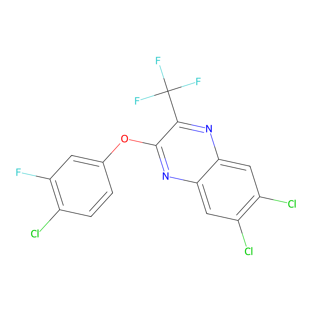 6,7-Dichloro-2-(4-chloro-3-fluorophenoxy)-3-(trifluoromethyl)quinoxaline molecular structure, CAS 478039-58-6