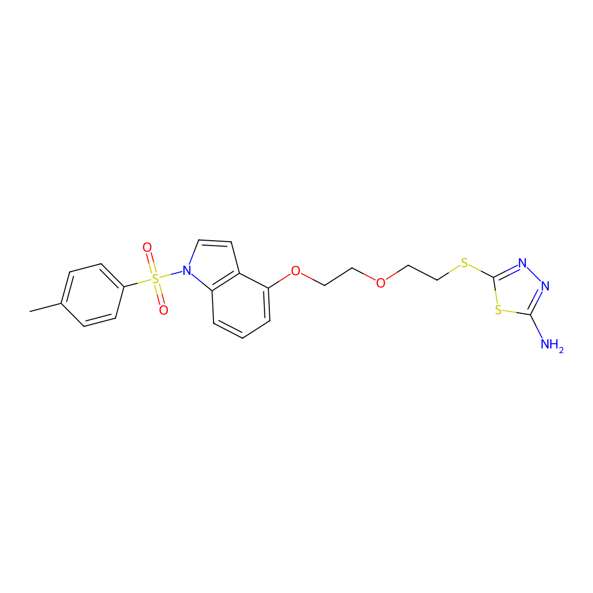 5-[2-[2-[1-(4-Methylphenyl)sulfonylindol-4-yl]oxyethoxy]ethylsulfanyl]-1,3,4-thiadiazol-2-amine molecular structure, CAS 478040-20-9