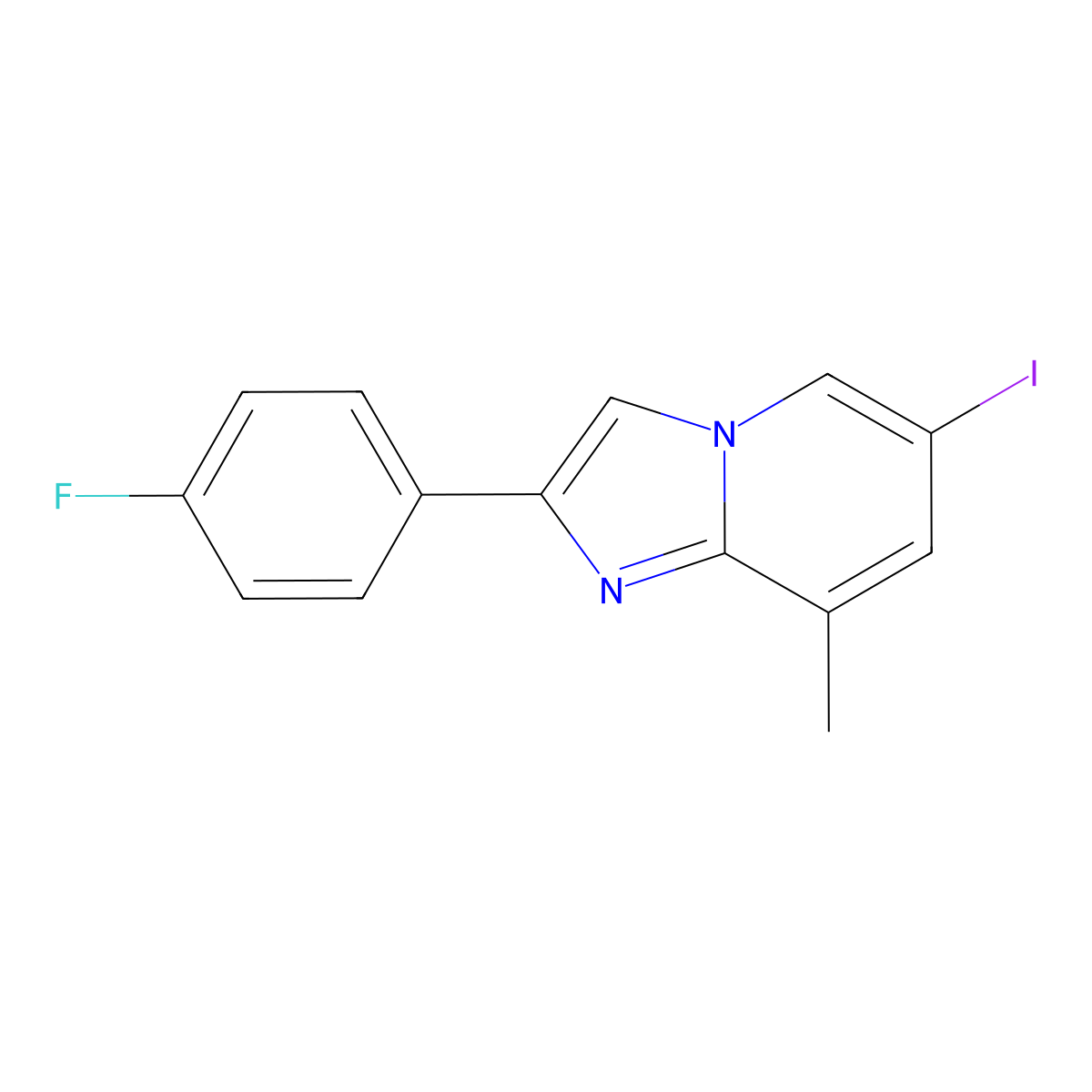 2-(4-Fluorophenyl)-6-iodo-8-methylimidazo[1,2-a]pyridine molecular structure, CAS 478040-42-5