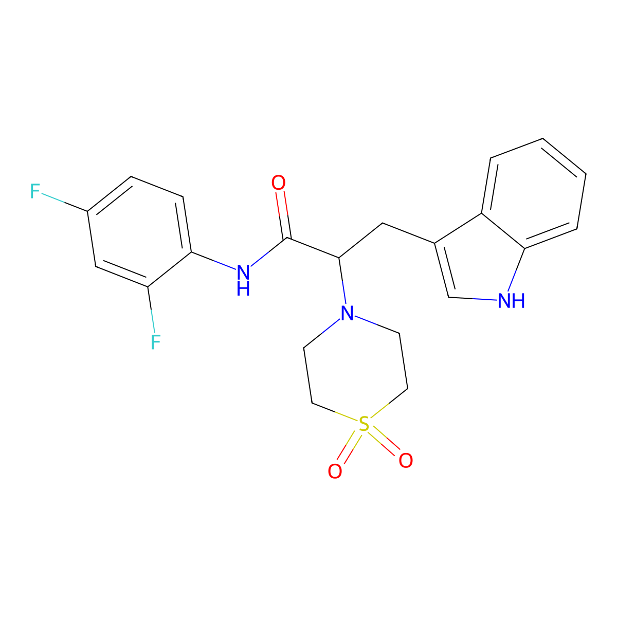 N-(2,4-difluorophenyl)-2-(1,1-dioxo-1,4-thiazinan-4-yl)-3-(1H-indol-3-yl)propanamide molecular structure, CAS 478040-46-9