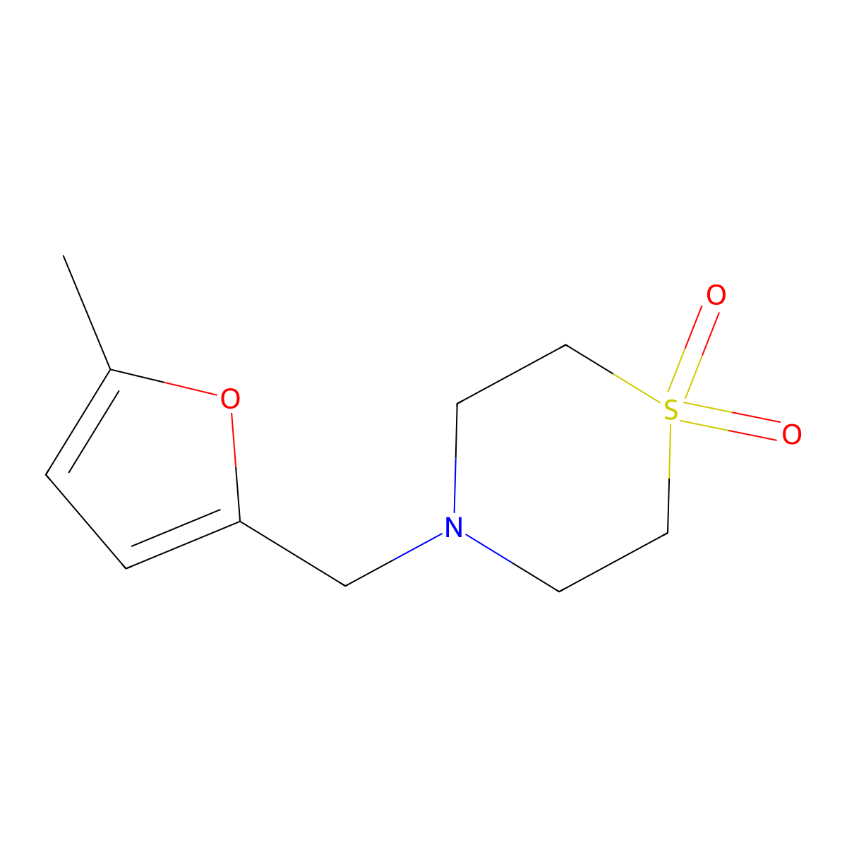 4-[(5-Methyl-2-furyl)methyl]-1lambda~6~,4-thiazinane-1,1-dione molecular structure, CAS 478040-47-0