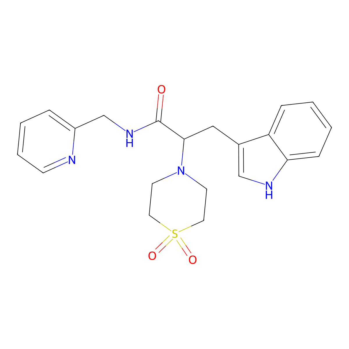 2-(1,1-dioxo-1lambda~6~,4-thiazinan-4-yl)-3-(1H-indol-3-yl)-N-(2-pyridinylmethyl)propanamide molecular structure, CAS 478040-54-9