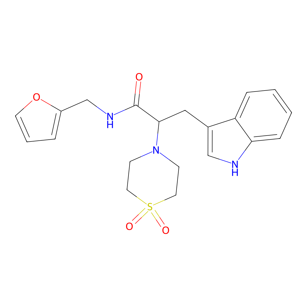2-(1,1-dioxo-1lambda~6~,4-thiazinan-4-yl)-N-(2-furylmethyl)-3-(1H-indol-3-yl)propanamide molecular structure, CAS 478040-55-0