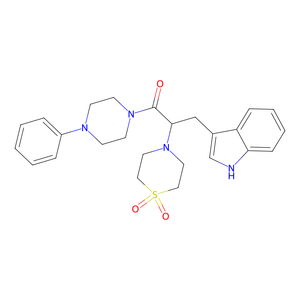 4-[1-(1H-indol-3-ylmethyl)-2-oxo-2-(4-phenylpiperazino)ethyl]-1lambda~6~,4-thiazinane-1,1-dione molecular structure, CAS 478040-56-1