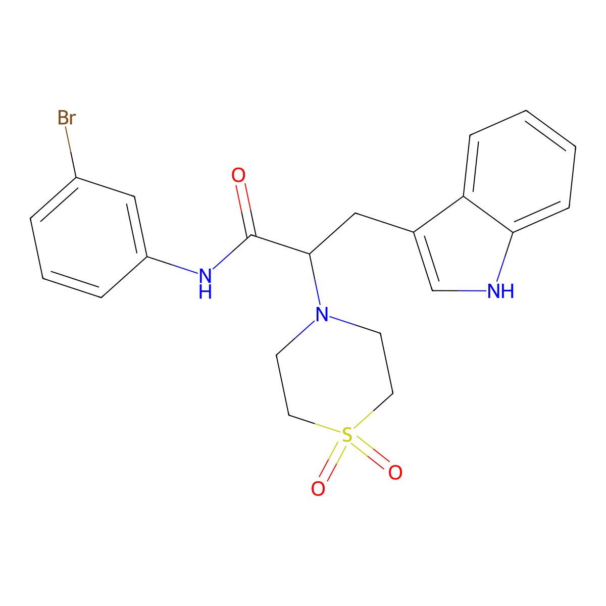N-(3-bromophenyl)-2-(1,1-dioxo-1,4-thiazinan-4-yl)-3-(1H-indol-3-yl)propanamide molecular structure, CAS 478040-57-2