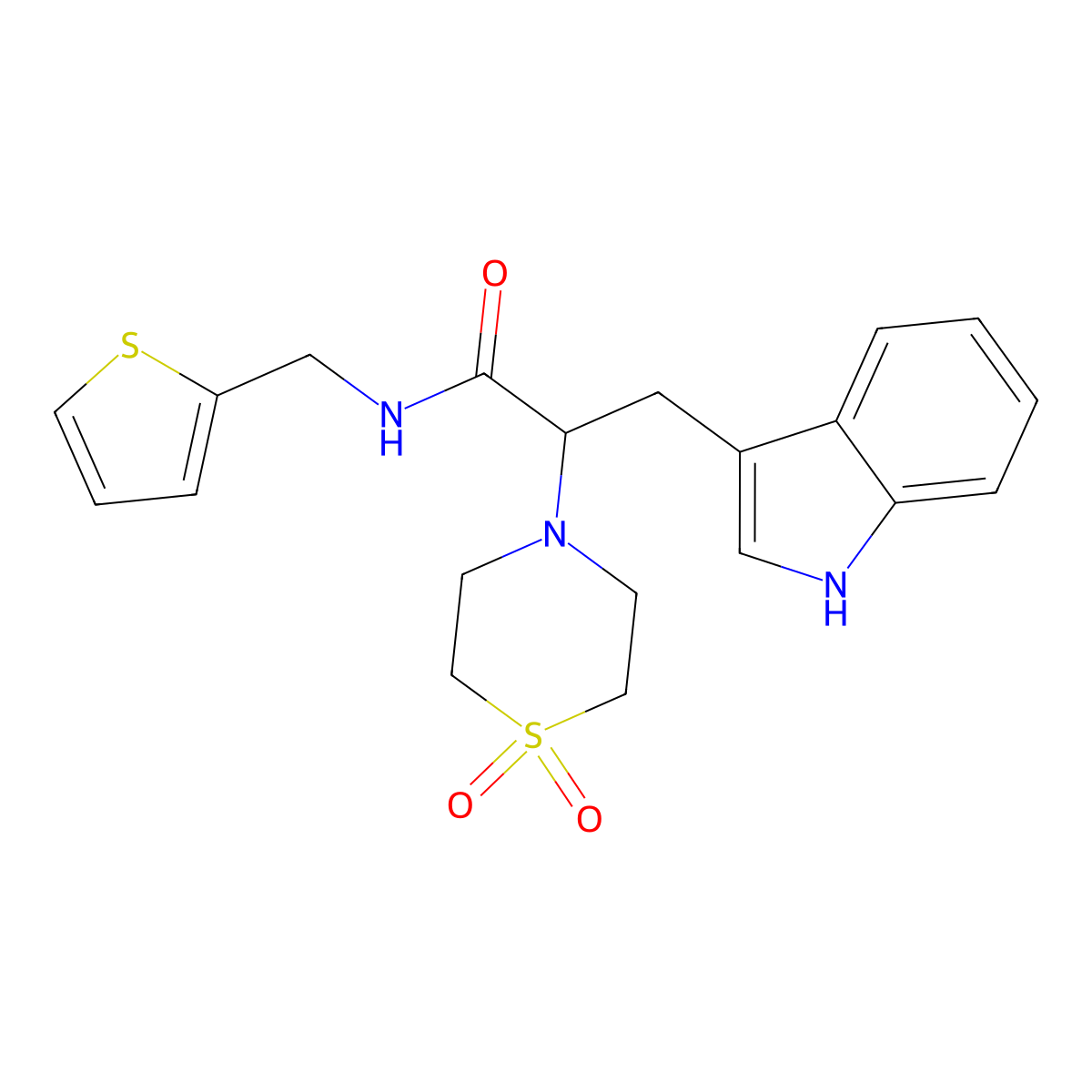 2-(1,1-dioxo-1,4-thiazinan-4-yl)-3-(1H-indol-3-yl)-N-(thiophen-2-ylmethyl)propanamide molecular structure, CAS 478040-66-3
