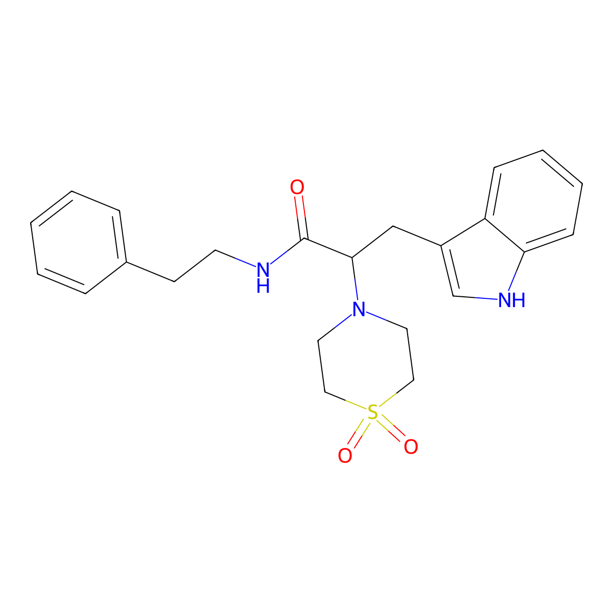 2-(1,1-dioxo-1lambda~6~,4-thiazinan-4-yl)-3-(1H-indol-3-yl)-N-phenethylpropanamide molecular structure, CAS 478040-67-4