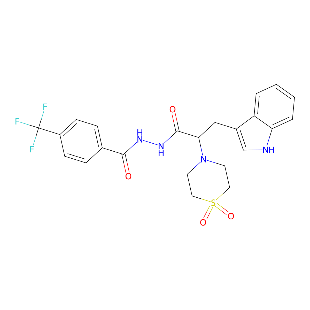 2-(1,1-dioxo-1lambda~6~,4-thiazinan-4-yl)-3-(1H-indol-3-yl)-N'-[4-(trifluoromethyl)benzoyl]propanohydrazide molecular structure, CAS 478040-74-3