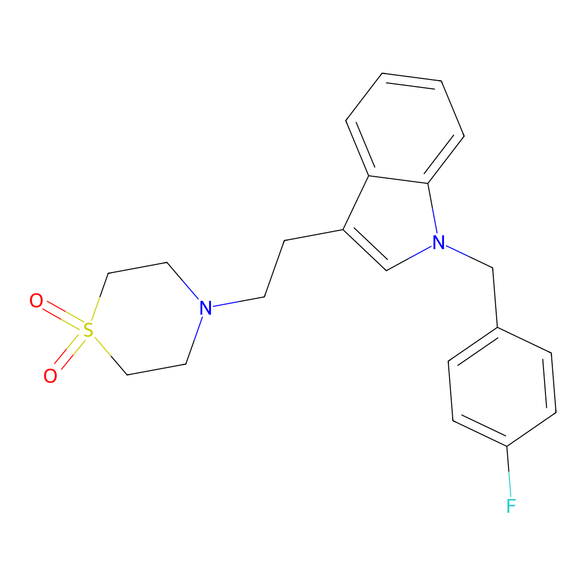 4-{2-[1-(4-fluorobenzyl)-1H-indol-3-yl]ethyl}-1lambda~6~,4-thiazinane-1,1-dione molecular structure, CAS 478040-87-8