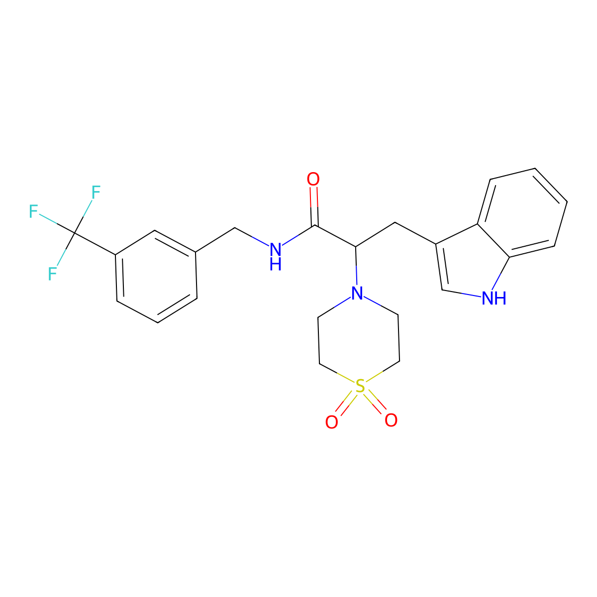 2-(1,1-dioxo-1lambda~6~,4-thiazinan-4-yl)-3-(1H-indol-3-yl)-N-[3-(trifluoromethyl)benzyl]propanamide molecular structure, CAS 478040-94-7