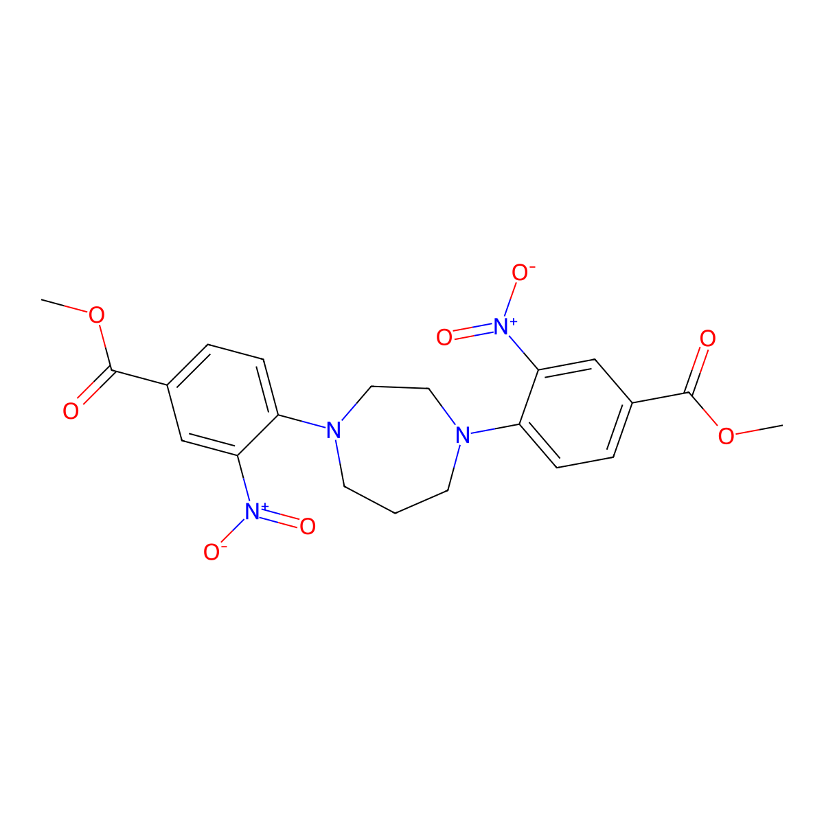 Methyl 4-{4-[4-(methoxycarbonyl)-2-nitrophenyl]-1,4-diazepan-1-yl}-3-nitrobenzenecarboxylate molecular structure, CAS 478040-97-0